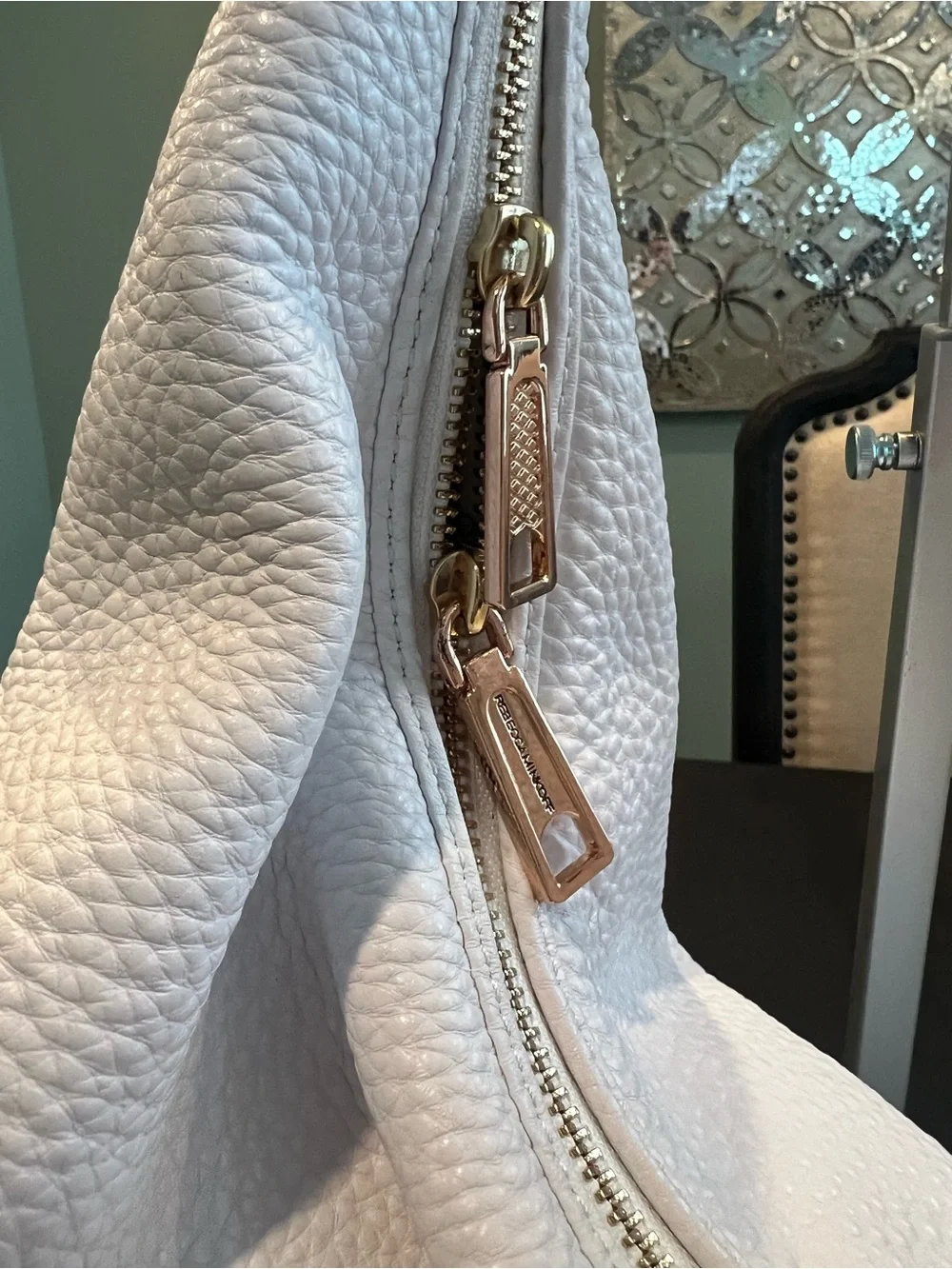 Rebecca Minkoff Bailey Austin Studded Hobo White Pebbled Leather Bag